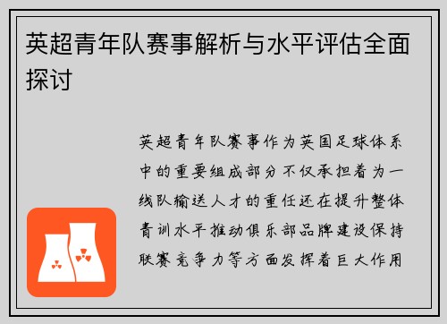 英超青年队赛事解析与水平评估全面探讨